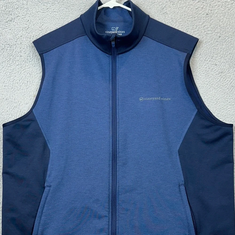 Vineyard Vines Vest Mens XL Performance Blue Full Zip Golf Mock Neck Stretch EUC